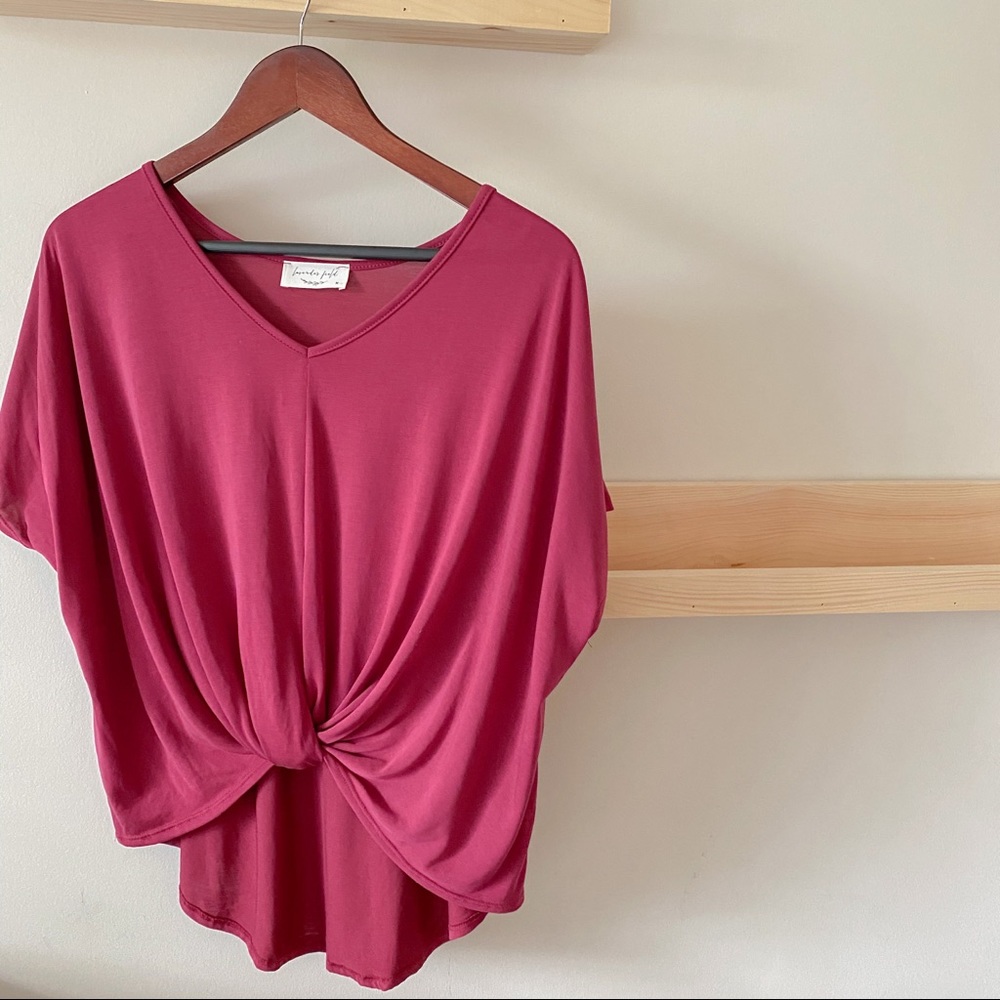 Lavender Field twist front tie maroon short sleeve